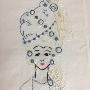 Vintage Hand Embroidered Marie Antoinette Bedspread/Cover 70"x94"